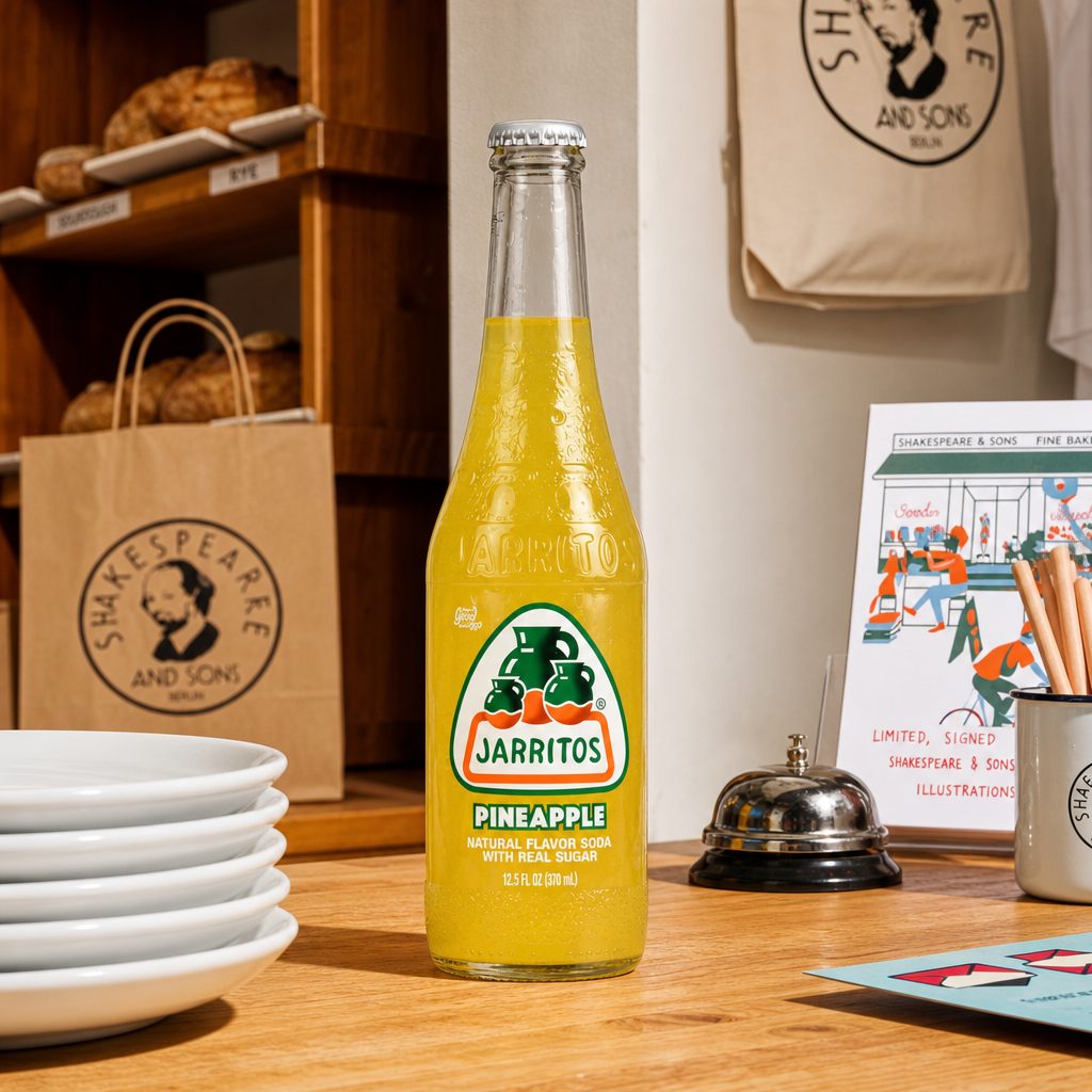Jarritos Pineapple Soda Glass Bottle.